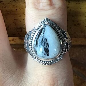 Genuine White Buffalo Turquoise Sterling Silver Southwestern Ring Size 8